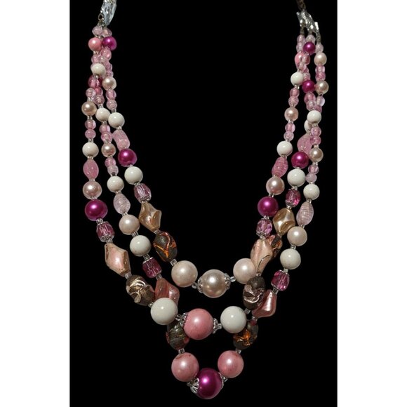 Coquette Multilayer Pink Beaded Necklace - Picture 1 of 8